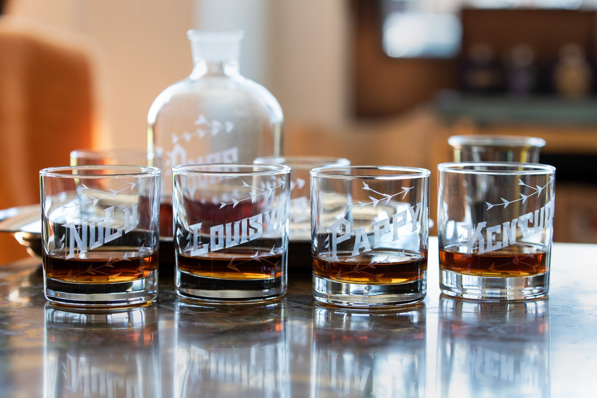 Hand Etched Nulu, KY Rocks Glasses (Set of 4)