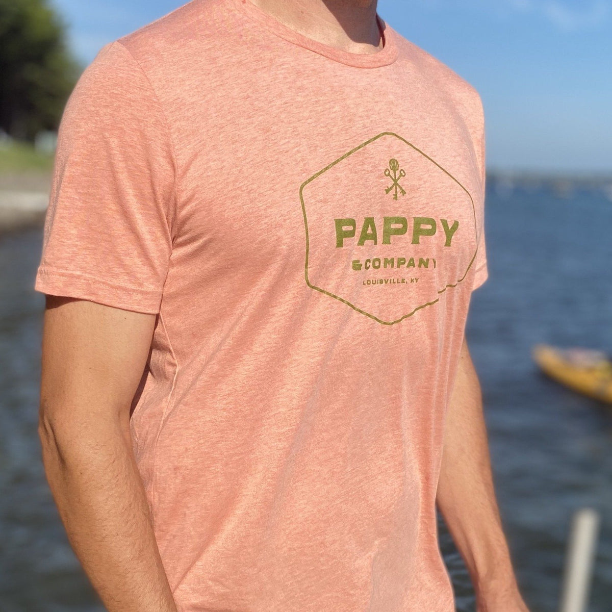 Unisex T-shirt Pappy & Company Enclosed Logo in Sunset Coral Tri-blend