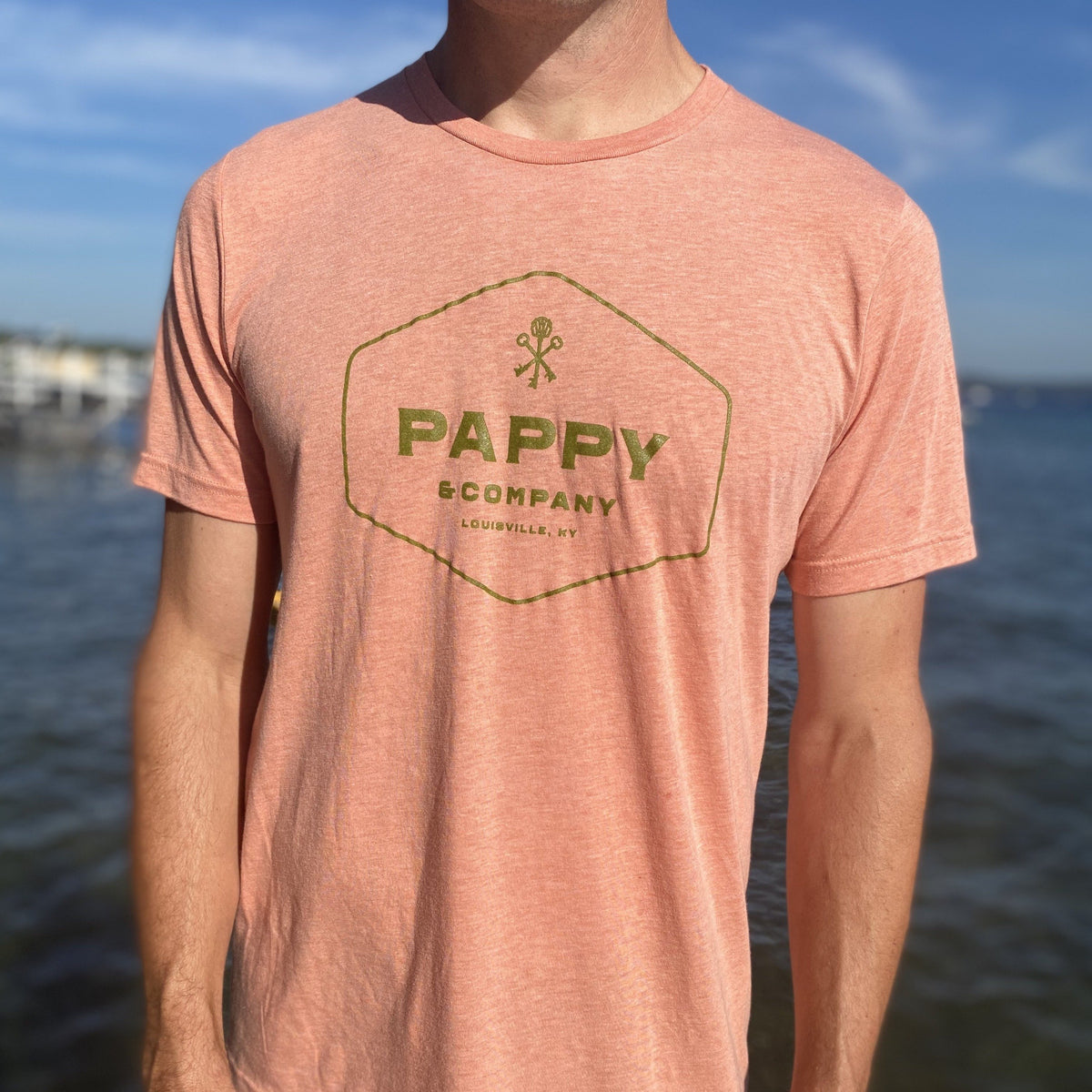 Unisex T-shirt Pappy & Company Enclosed Logo in Sunset Coral Tri-blend