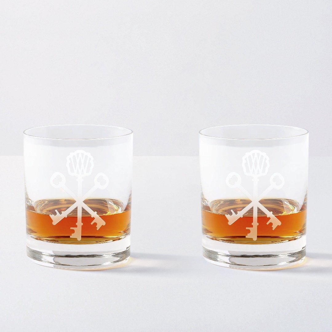 Key-etched Crystal Double Old Fashioned Glasses (Set of 2)