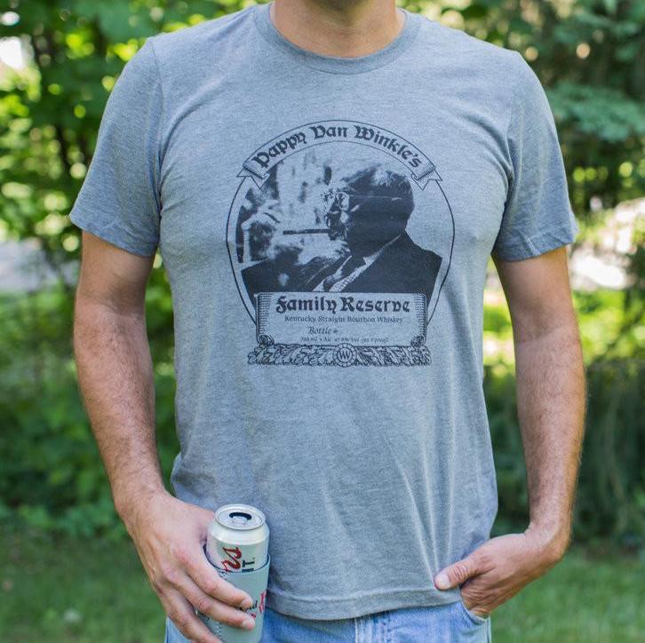 Men's Grey Tri-Blend T-Shirt With 23-Year Pappy Bourbon Label