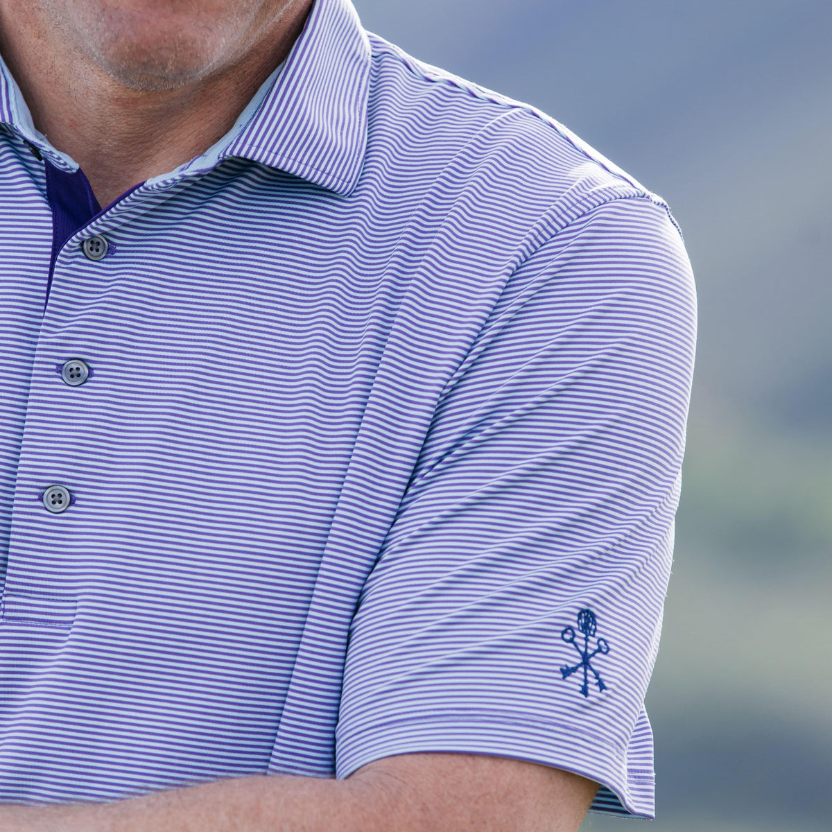 Pappy & Company X Greyson Performance Polo - Blue Stripe