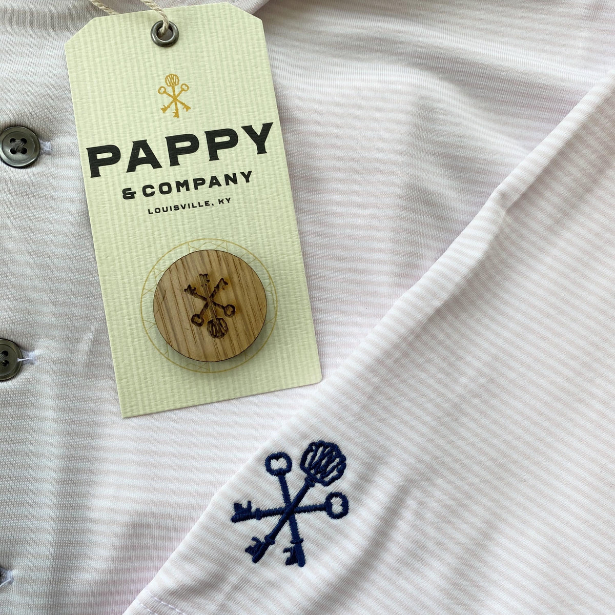 Pappy & Company X Greyson Performance Polo - Light Pink Stripe