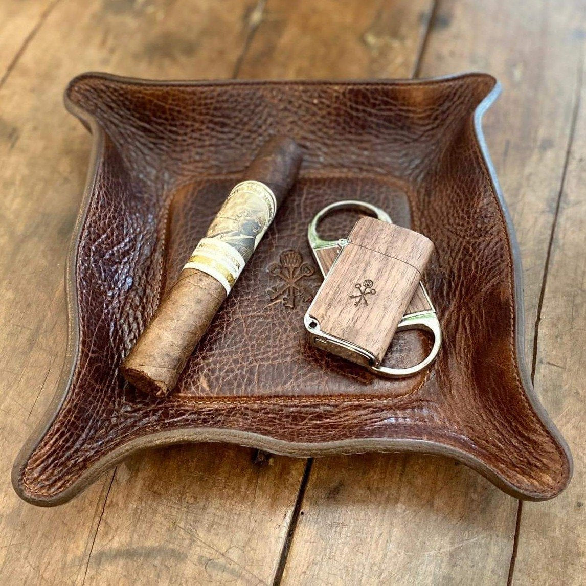Custom Leather Valet Tray in Antique Saddle