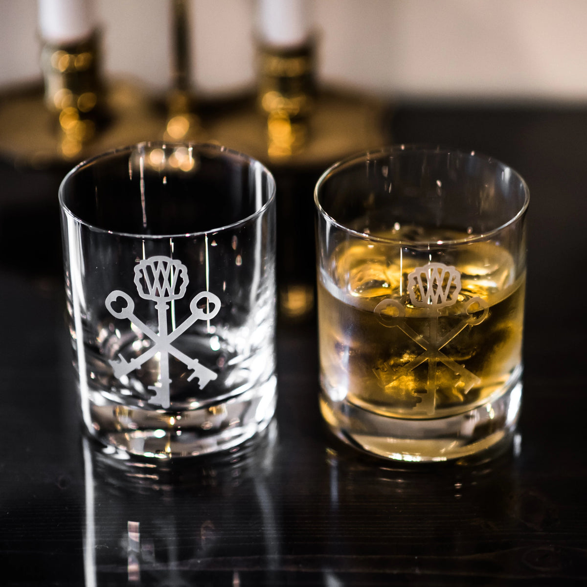 Key-etched Crystal Double Old Fashioned Glasses (Set of 2)